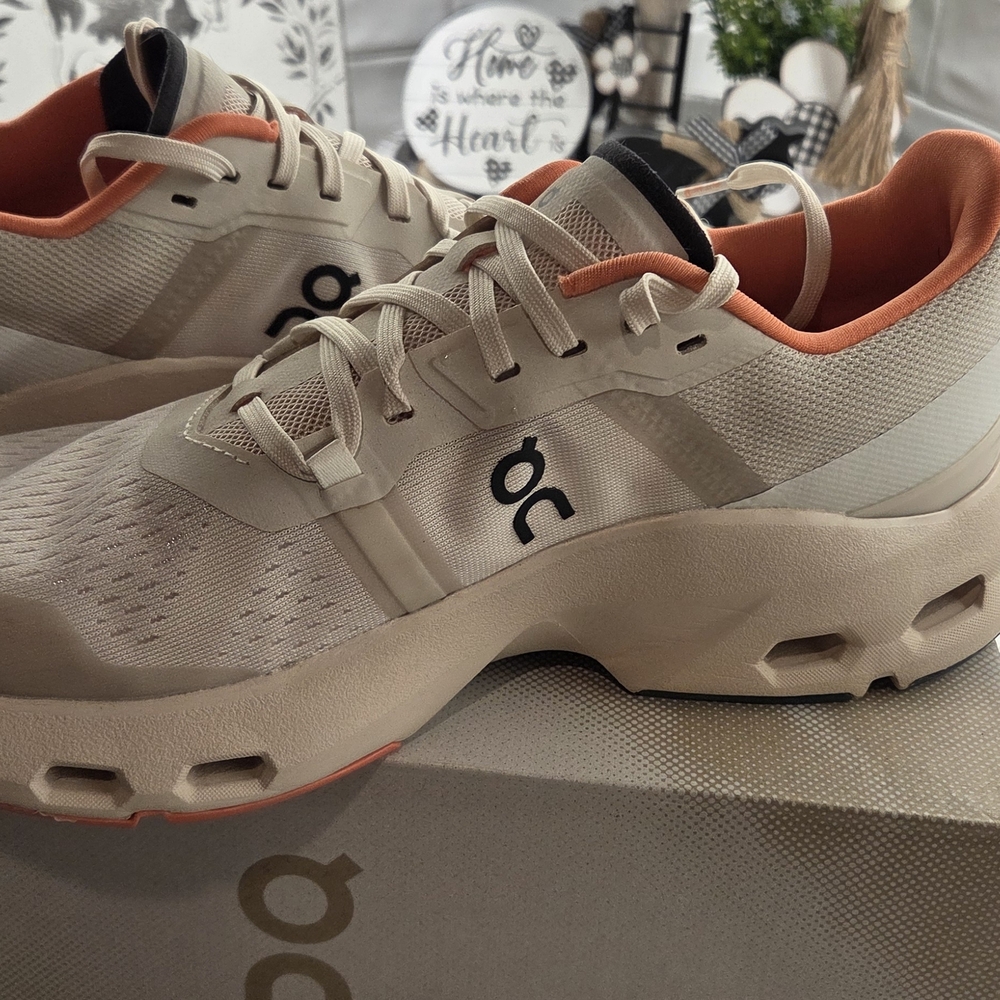On Clouds Women's Cream and Orange Sneakers - Picture 2 of 5